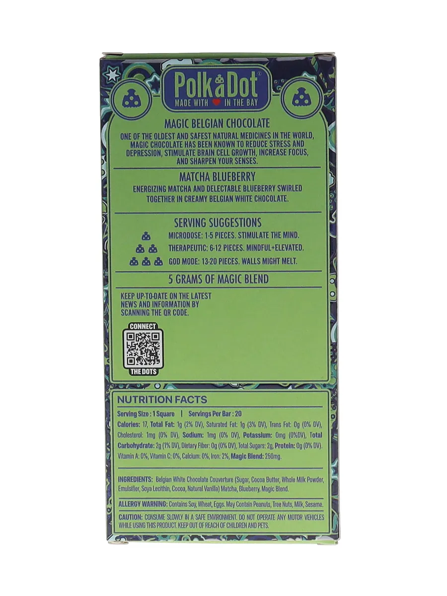 Blueberry Matcha PolkaDot Magic Mushroom Belgian White Chocolate 250mg - Image 2