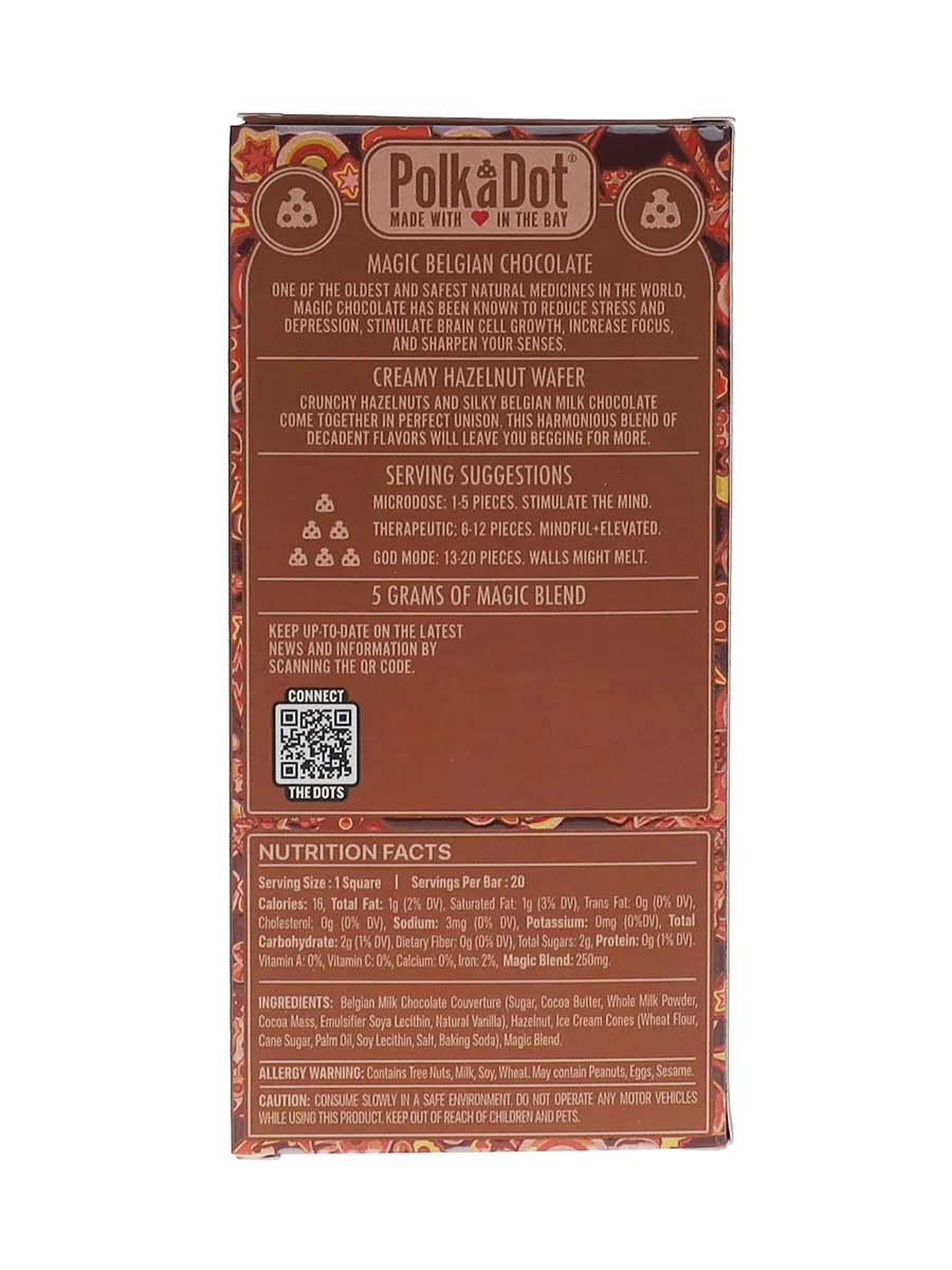Creamy Hazelnut Wafer PolkaDot Magic Mushroom Belgian Milk Chocolate 250mg - Image 2