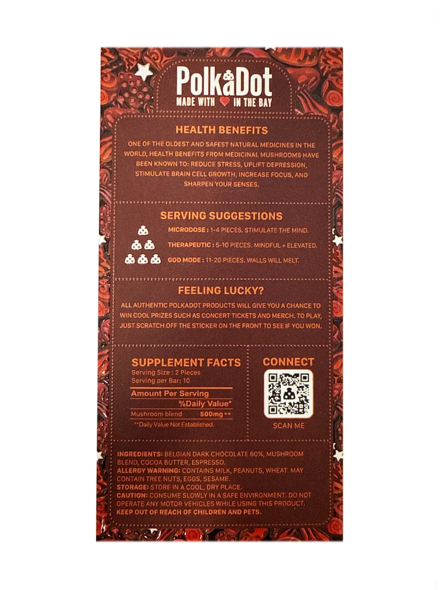 Espresso Bean PolkaDot Magic Mushroom Belgian Dark Chocolate 250mg Per Piece - Image 2