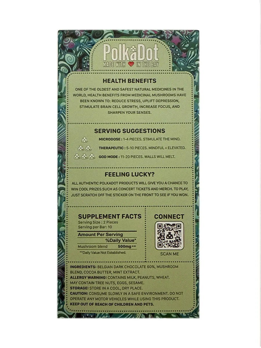 Peppermint Twist PolkaDot Magic Mushroom Belgian Dark Chocolate 250mg Per Piece - Image 2