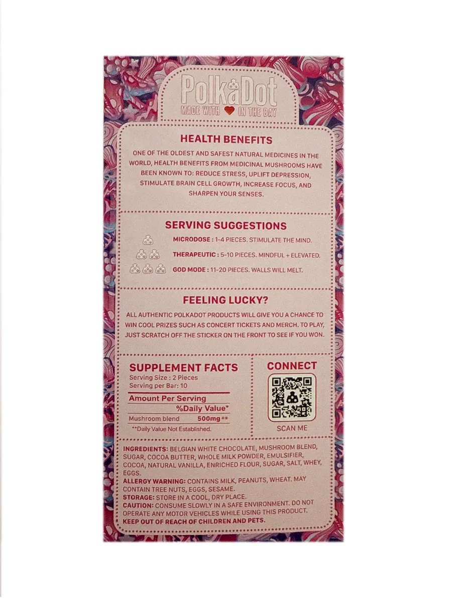 Pink Velvet PolkaDot Magic Mushroom Belgian White Chocolate 250mg Per Piece - Image 2