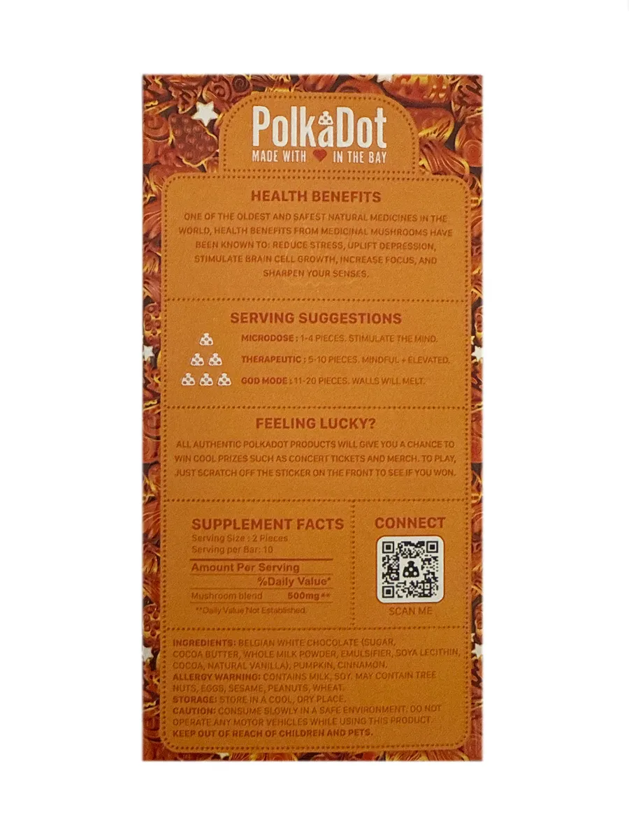 Pumpkin Spice PolkaDot Magic Mushroom Belgian White Chocolate 250mg Per Piece - Image 2