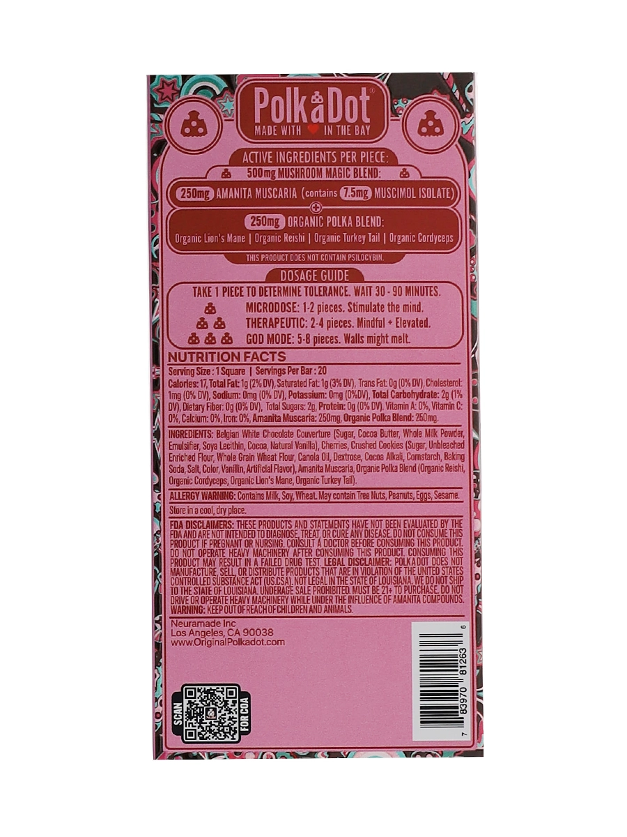 Chocolate Cherry Cordial PolkaDot Magic Mushroom Belgian White Chocolate 500mg - Image 2