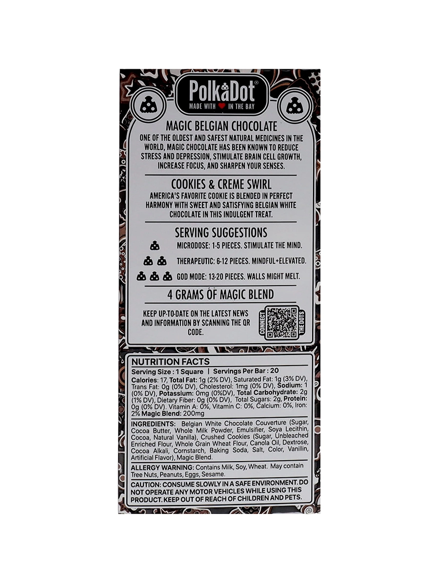 Cookies & Creme Swirl PolkaDot Magic Mushroom Belgian White Chocolate 200mg Magic Per Piece - Image 2