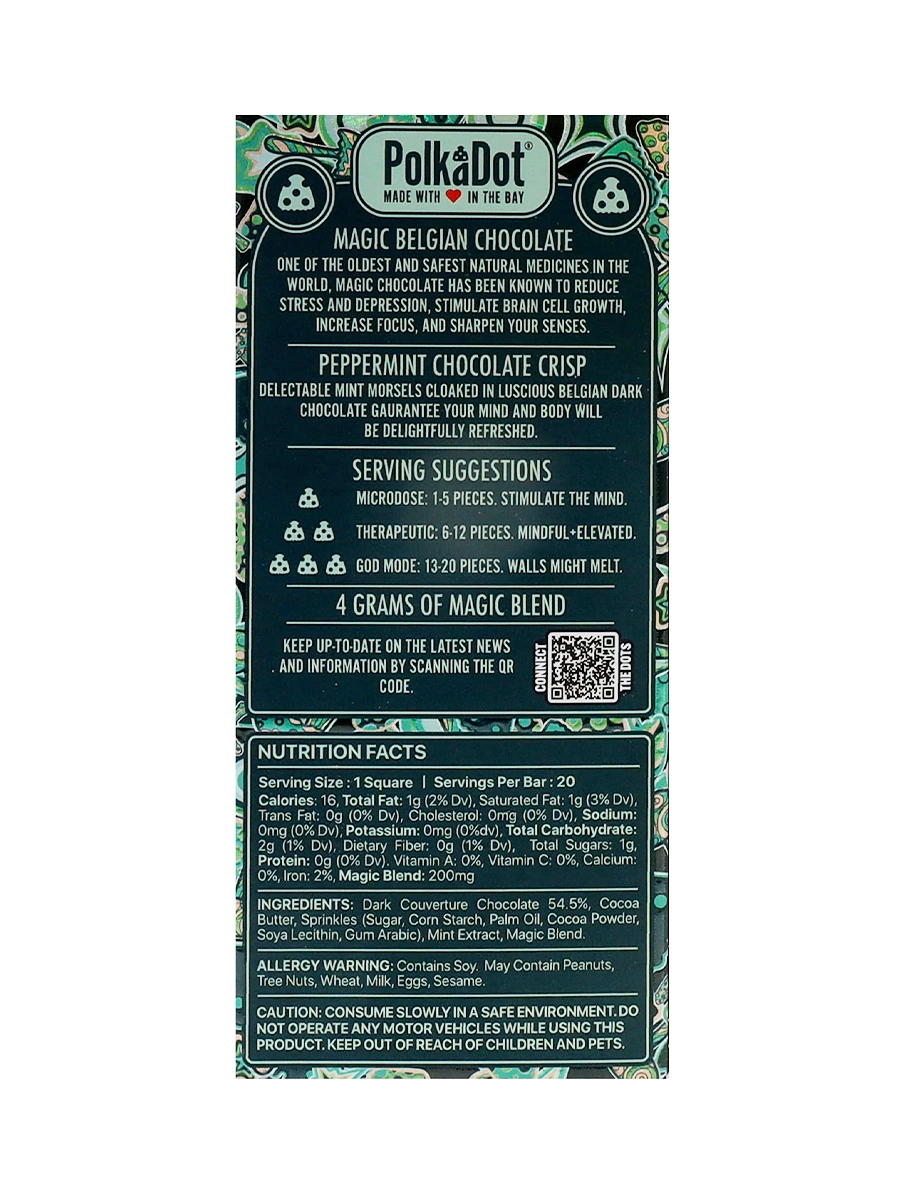 Peppermint Chocolate Crisp PolkaDot Magic Mushroom Belgian Dark Chocolate 200mg Magic Per Piece - Image 2