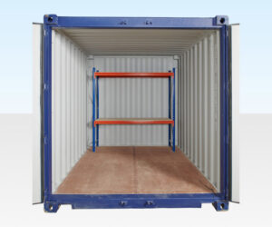 ADJUSTABLE, HEAVY DUTY TWO TIER RACKING FOR REAR OF CONTAINER